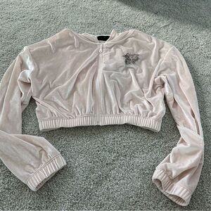 Cropped Pale Pink Velvet Zip Hoodie